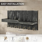 Rebee Vision Rustic Key Holder Wall Mount for Home Decor - Farmhouse Key Holder for Wall with Floating Shelf & 7 Sturdy Hooks