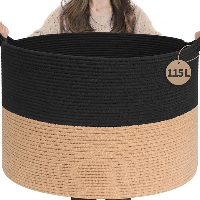 INDRESSME 115L Extra Large Cotton Rope Blanket Basket for Nursery, Boho Decor Baby Laundry Baskets for Kids Toy Organizer Sto