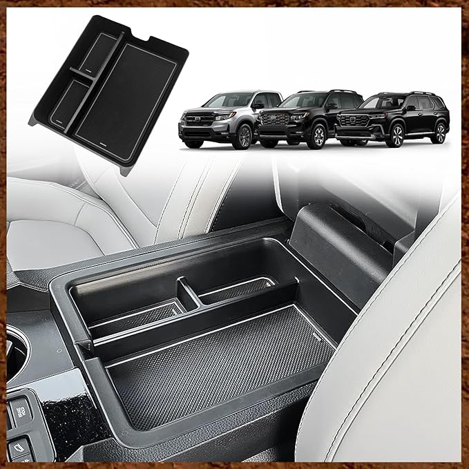 Muslogy Center Console Organizer Compatible with Honda Pilot 2023 2024 2025 2026, 2024-2026 Ridgeline/Passport Center Console Storage Box Divider Inserts Interior Accessories ABS Material(Gray)