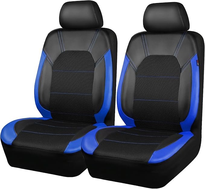 CAR PASS Leather Car Seat Covers Front Seats Only, with Air Mesh Front Seat Covers Breathable, Cool Automotive Seat Cover 2 P
