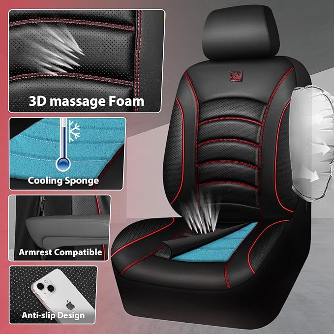 CAR PASS 3D Foam PU Leather Car Seat Covers, Universal Seat Covers Front 2 for Trucks SUV Sedan Automotive Seat Covers Armres