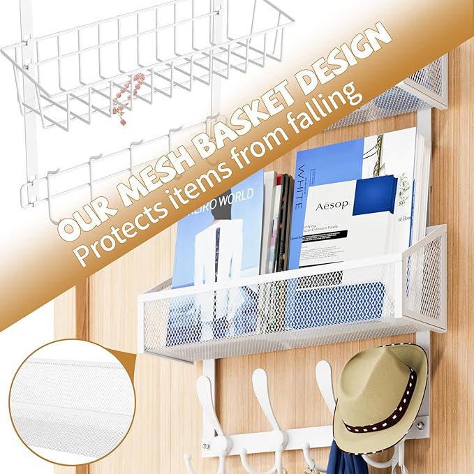 Kaiferty Over The Door Hooks Organizer, Coat Rack Over The Door Storage Hanger Towel Rack, Back of Door Storage Organizer for