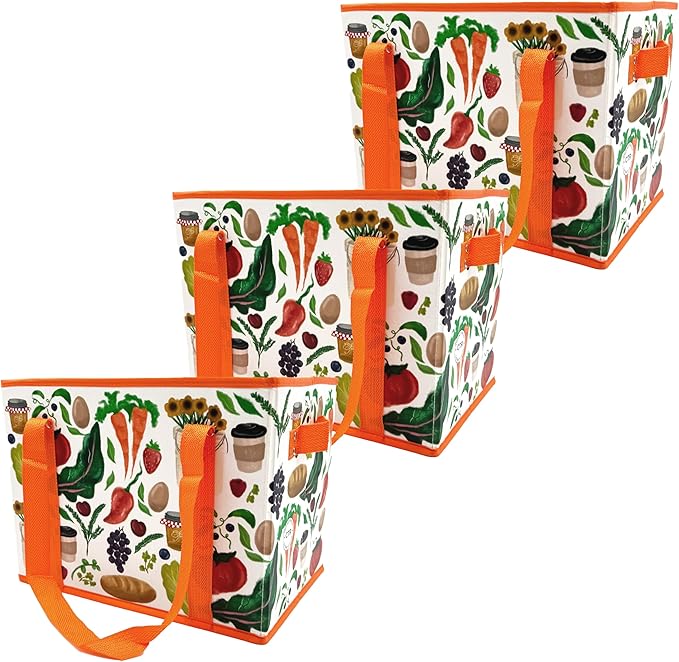 Earthwise Deluxe Collapsible Reusable Shopping Box Grocery Bag Set with Reinforced Bottom Bins Cubes (Set of 3)