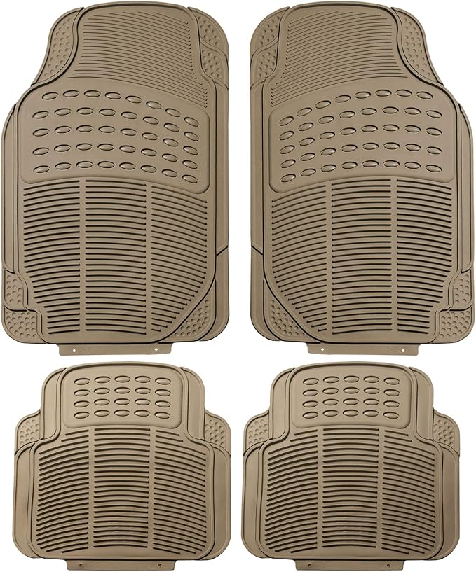 FH Group Automotive Floor Mats - Heavy-Duty Rubber Floor Mats for Cars, Universal Fit Full Set, ClimaProof Floor Mats, Trimmable Floor Mats For Most Sedan, SUV, Truck Floor Mats Beige