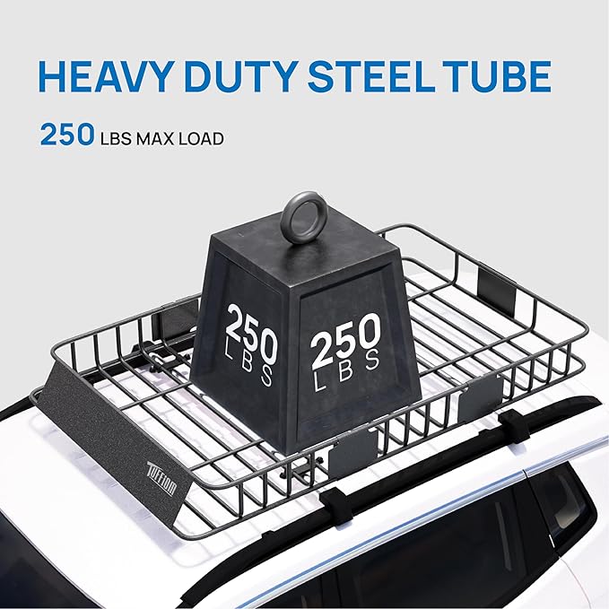 TUFFIOM 64"x 39"x 6" Universal Rooftop Cargo Carrier Basket, Extendable Steel Roof Rack Basket w/Net+Storage Bag+Straps, Heavy Duty Car Top Rack Luggage Holder Carrier for SUV Car Truck Van