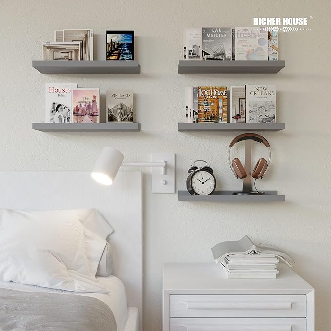 RICHER HOUSE Mounted Shelves for Wall Decor, Modern Picture Ledge Shelf with Lip for Wall Storage Nursery, Bedroom, Living Ro
