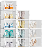 SIMPDIY Shoe Organizer, 12 Pack Shoe Storage Shoe Organizer for Closet, Shoe Boxes Clear Plastic Stackable Shoe Storage Boxes