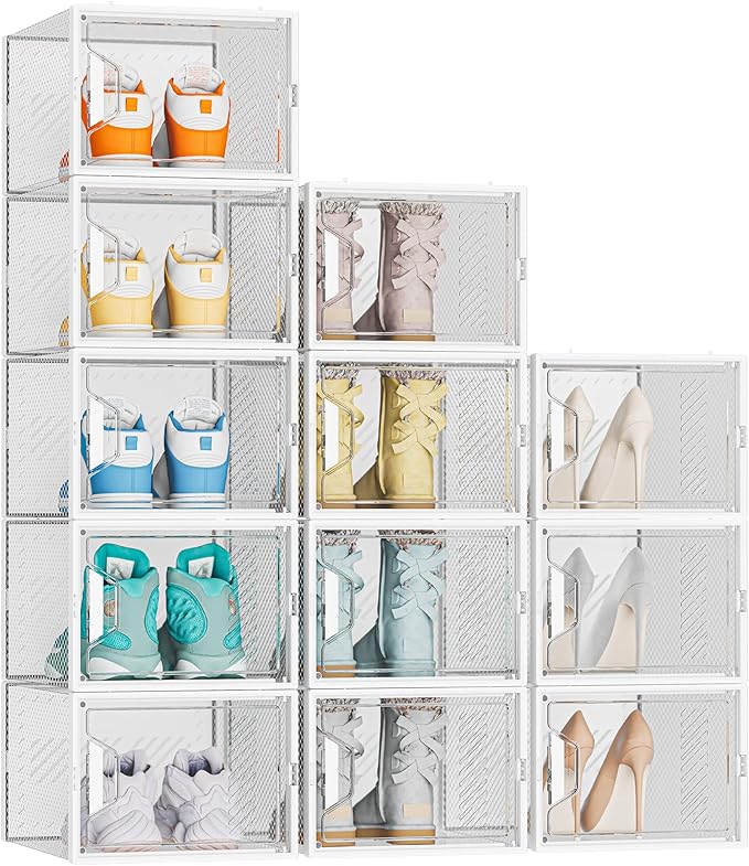 SIMPDIY Shoe Organizer, 12 Pack Shoe Storage Shoe Organizer for Closet, Shoe Boxes Clear Plastic Stackable Shoe Storage Boxes