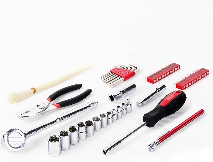 Apollo Tools 56 Piece Compact SAE Auto Tool Set in Zippered Case, Small Mechanic Tool Set for Car Emergency, Motorcycle Repai