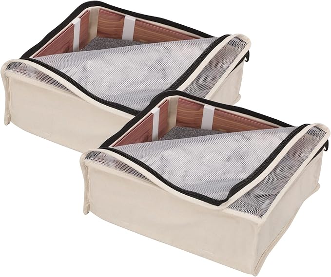 Household Essentials Canvas Sweater Storage Bags, 2-Pack, Breathable Cotton, Under-Bed Zippered Storage with Clear Top Window