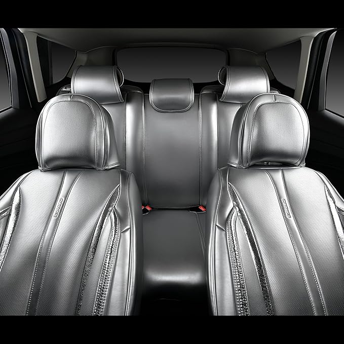 CAR PASS Ultra+ Nappa Leather Car Seat Covers Full Set Universal Cushioned, Soft Breathable Waterproof Anti-Slip Driver Seats