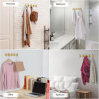 Brushed Gold Wall Mounted Coat Rack – 15 Inch Stainless Steel Rail with 5 Double Coat Hooks for Entryway, Bathroom, Bedroom, 