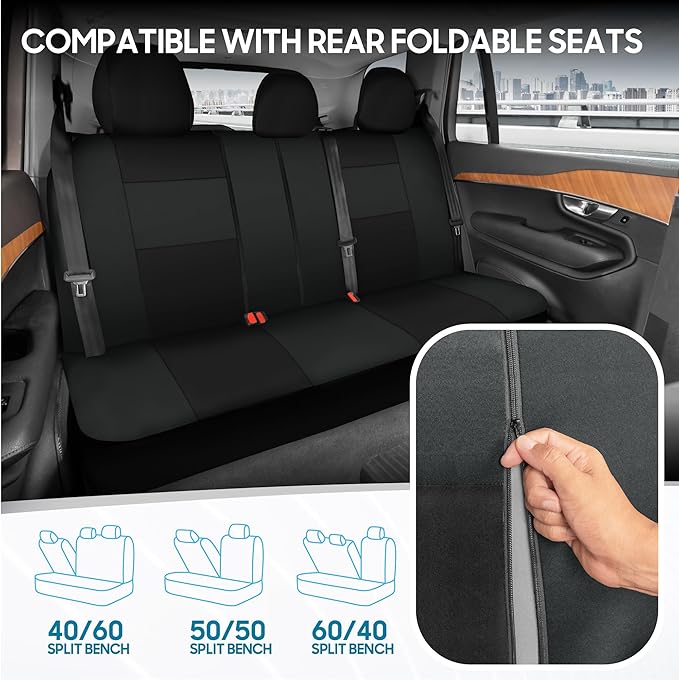 BDK PolyPro Car Seat Covers Full Set in Reverse Charcoal, Front and Rear Split Bench Seat Covers for Cars, Easy to Install Ca