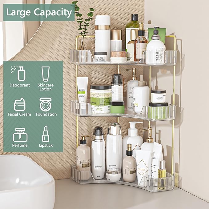 Webetop Corner Bathroom Counter Organizer 3 Tier Bathroom Countertop Organizers Shelf Makeup Organizer for Vanity Perfume Tra