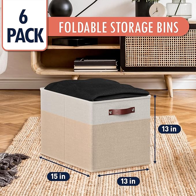 Ornavo Home 13 x 15 x 13 Kallax Storage Cube Bins, Foldable Collapsible Fabric Storage Bins Box Linen Shelf Basket Cube Organ
