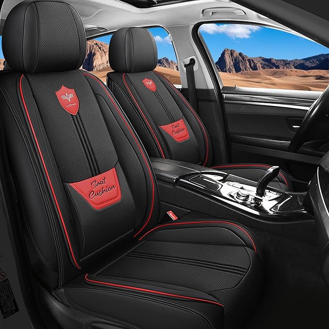 LINGVIDO Car Seat Covers for Front Seats (2 Seats) - Premium Perforated Nappa Leather,Waterproof Shield, Omni-Adapt Fit for S