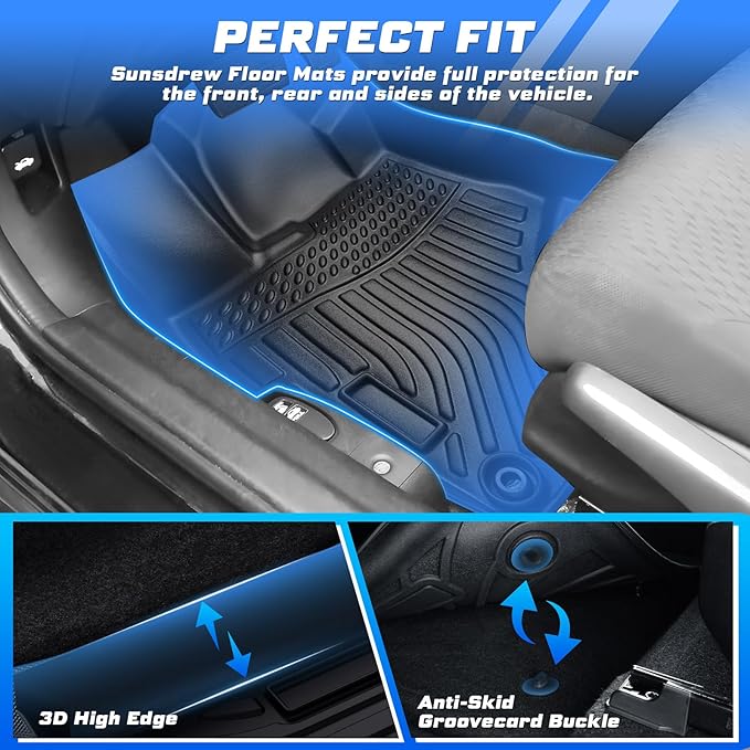 Sunsdrew Floor Mats for 2012-2015 Honda Civic Sedan, All Weather Car Mats Front Rear 2 Rows Floor Liners for Civic Accessories TPE Rubber Raised Edge (Not for Coupe)