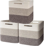 AELS Hand Woven Cotton Baskets for Storage, Cube Storage Bins with Handles, Foldable Collapsible Closet Organizers and Storag