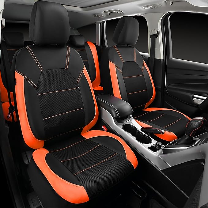 CAR PASS Leather Seat Covers, Breathable Universal Car Seat Cover Full Set for Cute Women Girly,5mm Composite Sponge Inside,A