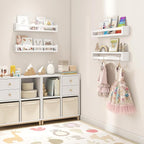 Fun Memories Nursery Book Shelves Set of 2, 24 Inch Solid Wood Wall Book Shelves, Kids Room Floating Shelves Organizer & Toy 
