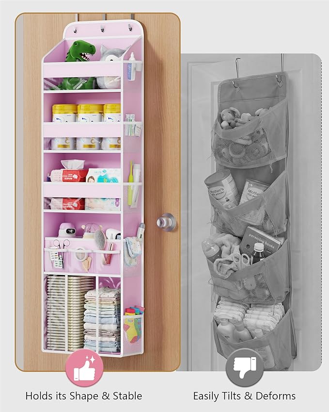 OneDream 5-Tier Over the Door Organizer with Removable Storage Caddy, Baby Clothes Organizer for Nursery, Hanging Behind Door