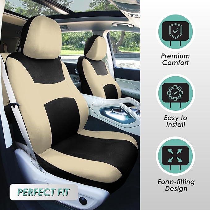 FH Group Car Seat Covers Rear Set Cloth - Universal Fit Automotive Seat Covers, Low Back Front Seat Covers, Solid Back Seat C