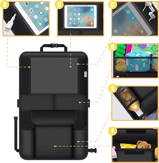 Meolsaek Kick Mats Back Seat Protector, Waterproof Oxford Seat Back Protector, Car Seat Back Protector for Kids, Back of Seat Protector for Kids Feet Car Seat (Black D -2 Set)