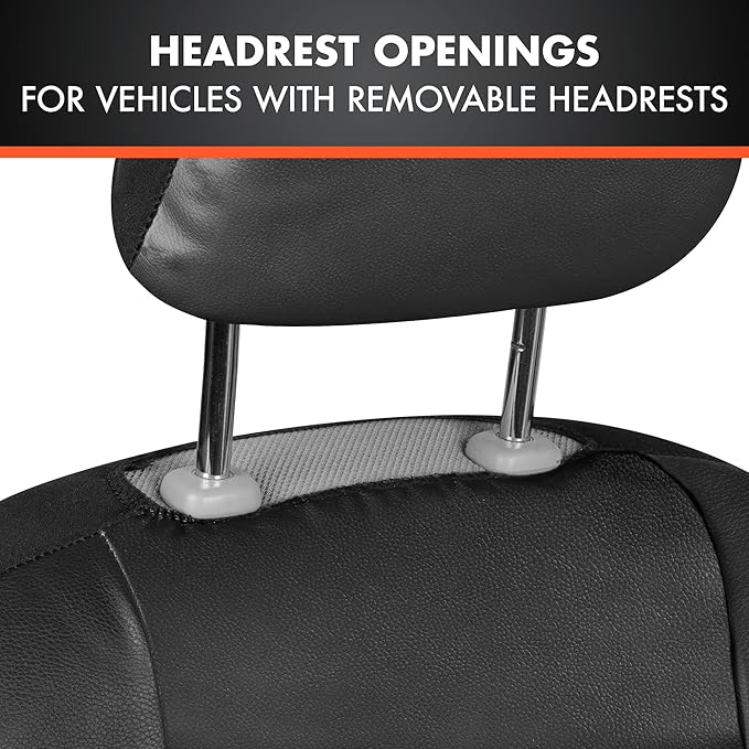 BDk Faux Leather Car Seat Cover Full Set - Front & Rear Split Bench Black Seat Covers For SUV & Truck Seat Covers, Airbag Com