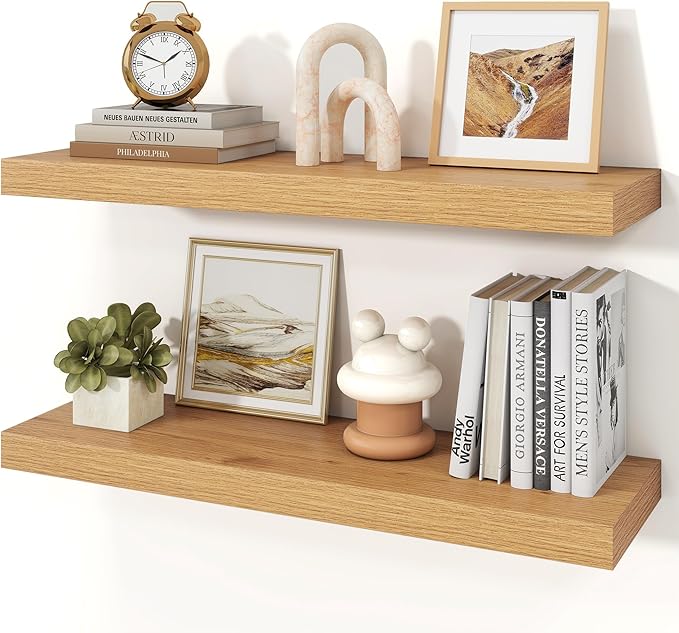 Floating Shelves for Wall, 9.3" Deep Wall Mounted Wood Shelves for Bathroom, Bedroom, Living Room, Kitchen, Hanging Shelf for