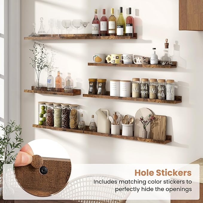 Fun Memories Picture Ledge Shelves Set of 2, 36 Inch Rustic Wall Mounted Floating Shelves with Lip for Home Storage and Décor