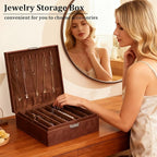 BEWISHOME Jewelry Boxes for Women, 2-Layer Necklace Organizer Box, Modern Style Jewelry Organizers and Storage with Removable