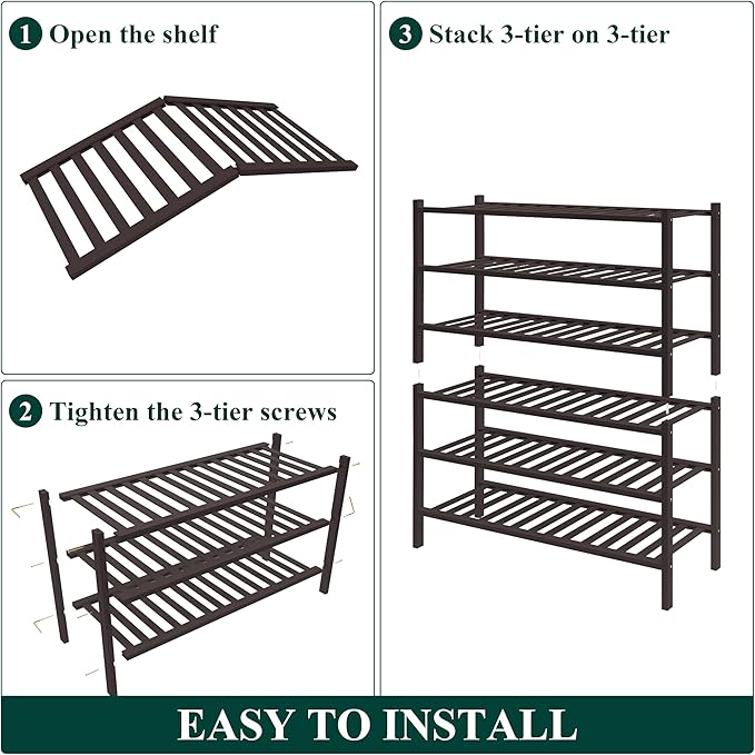 Smiry Bamboo Shoe Rack for Closet, 6 Tier Wooden Stackable Shoe Organizer, Free Standing Shoes Storage Shelf for Entryway, Fr