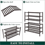 Smiry Bamboo Shoe Rack for Closet, 6 Tier Wooden Stackable Shoe Organizer, Free Standing Shoes Storage Shelf for Entryway, Fr
