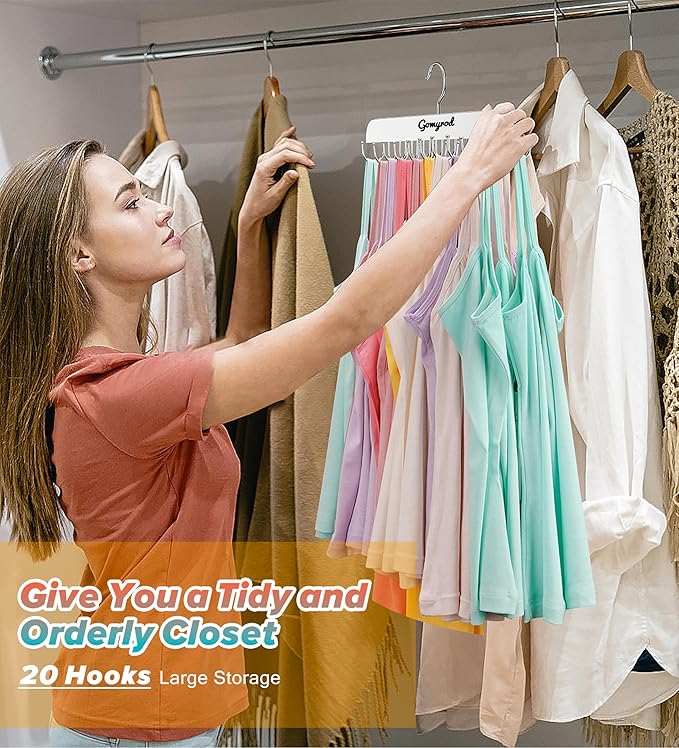 Gomyrod Bra Hanger for Closet, 2 Pack Tank Top Hanger w/20 Hooks Capacity Foldable Wood Space Saving Hangers, 360°Rotating Cl