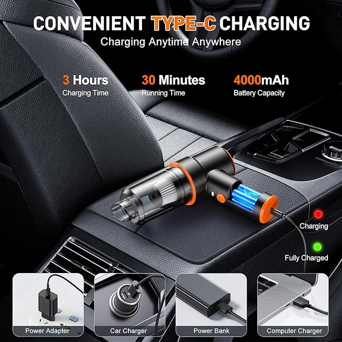 KMM Handheld Car Vacuum Cleaner, 11000PA Vacuum Cleaner & Air Duster, 120W High Power Vacuum Portable Cordless, Hand Held Vac