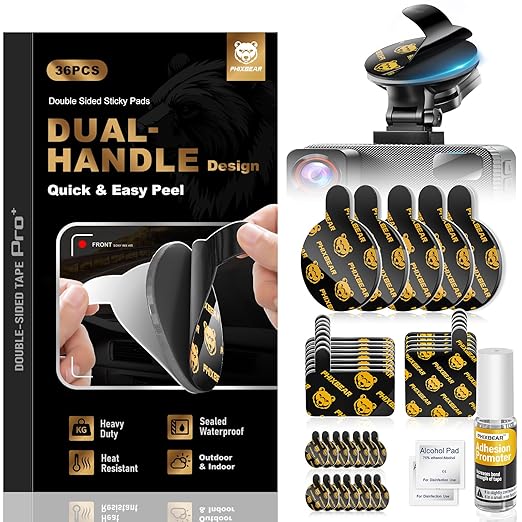 Extreme Env. Double Sided Sticky Pads for Dash Cam Mount - Outdoor Heavy Duty Strong Mounting Tape Waterproof Heat Resistant, 36Pcs 1’’ & 2’’ Adhesive Tape for Car Phone Holders