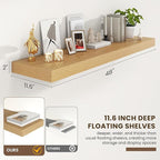 48 Inch Floating Shelves | 12 Inch Deep Oak Floating Shelves Set of 2 | 48" W x 12" D Oak Wall Shelves for Bathroom Living Ro