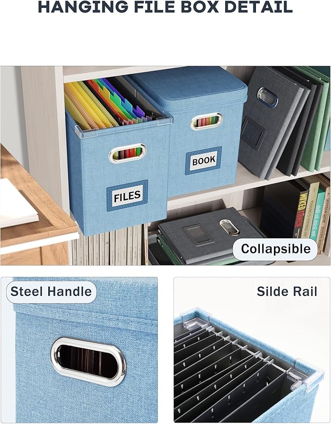 Oterri Portable Document Organizer with Lid, Hanging Storage Box with Mesh Pocket for Letter Files, Smooth Sliding Rail - Sky