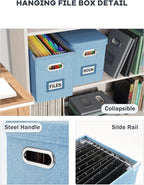 Oterri Portable Document Organizer with Lid, Hanging Storage Box with Mesh Pocket for Letter Files, Smooth Sliding Rail - Sky