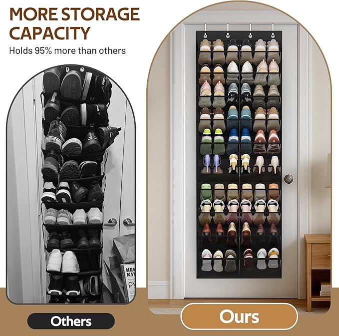 MISSLO 30 Pairs Over the Door Shoe Organizer Breathable Mesh Hanging Shoe Rack for Closet Storage with Wide Deep Pockets 10 T