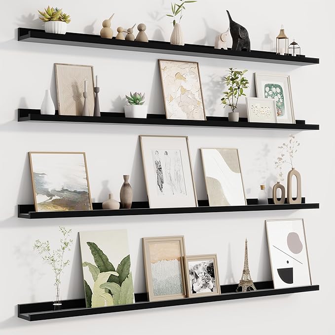 Fun Memories Picture Ledge Shelf for Wall, Floating Shelves Set of 4, 48 Inch Long Nursery Book Shelves for Toys Storage, Kid