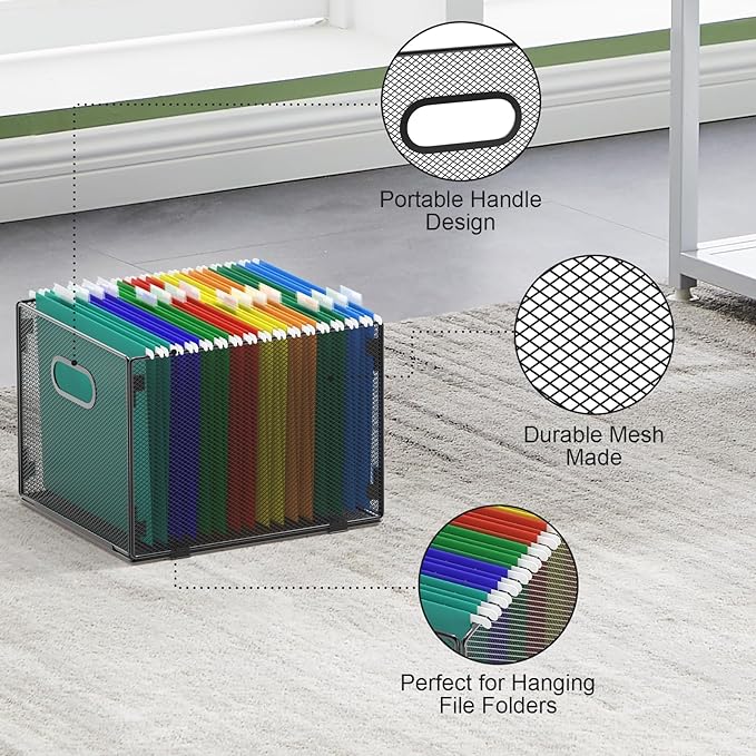 samstar Hanging File Organizer, Mesh File Folder Organizer File Crate File Cabinet Inserts Storage Box, Letter Size