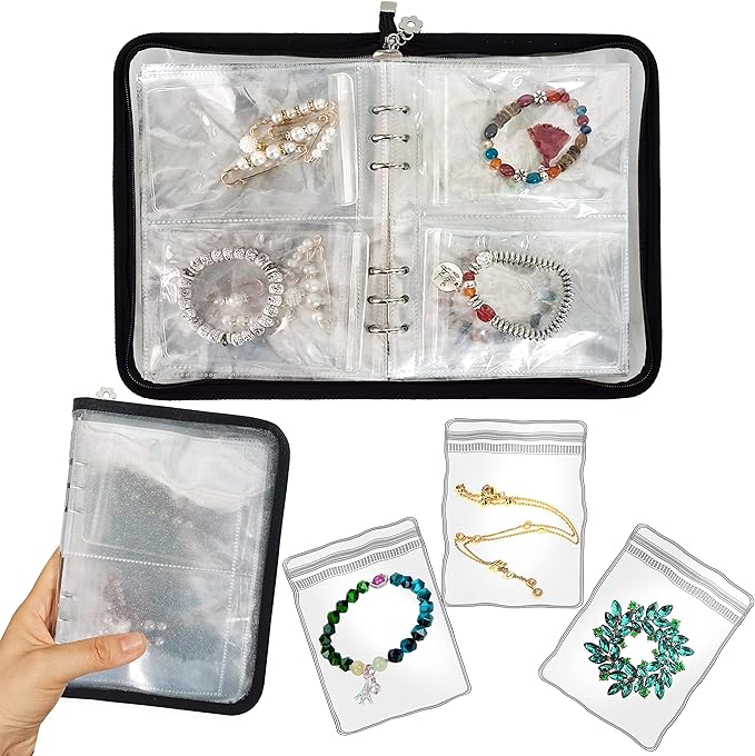 Bracelet Holder Travel Jewelry Organizer Case Transparent Jewelry Storage Book for Earring Necklace Ring with Small Clear Zip