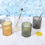 DASITON Makeup Brush Holder Organizer, Acrylic Makeup Brush Cup, Vintage Striped Make Up Brush Holder for Vanity, Bathroom Co