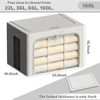 FHSQX 2 Pack Clear Window Storage Bins Large Stackable Linen Fabric Storage for Clothes Foldable Container Organizer Set with