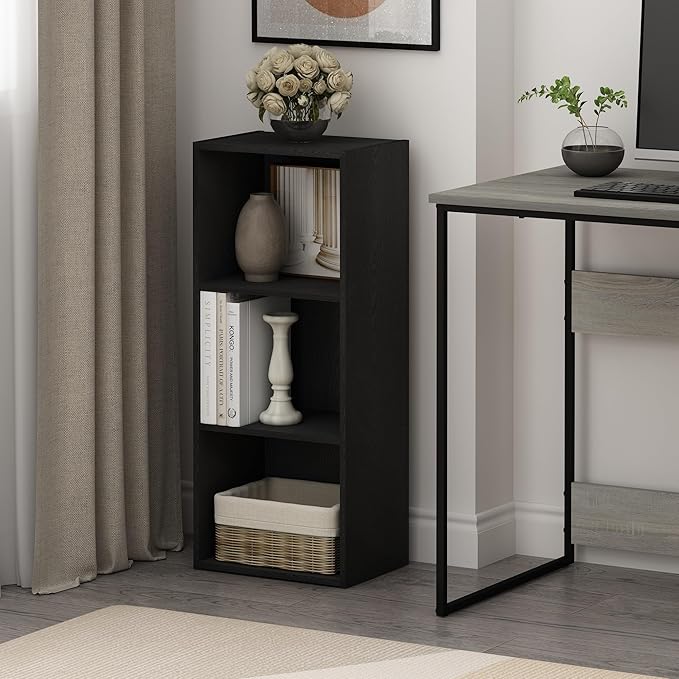 Furinno LUDER Book Shelf, 3-Cube Bookcase, Bookshelf, Open Storage Shelf, 9.3 x 12 x 31.5 Inches, for Home Office, Living Roo