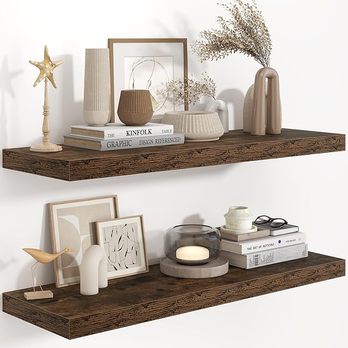 36"W x 9.3"D Floating Shelves for Wall, Wall Mounted Bathroom Shelves 2 Pack Deep Floating Shelf for Bedroom Kitchen Living R