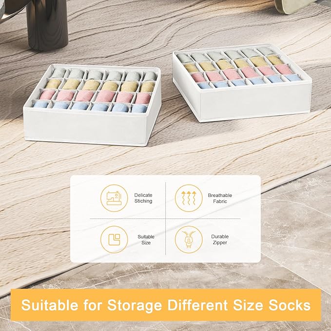 Joyoldelf Sock Organizer Drawer Organizer - 2 Packs Underwear Organizer, 48 Cells Collapsible Closet Organizers and Storage S