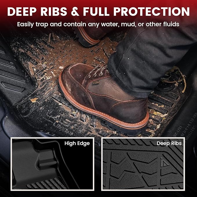 LASFIT Floor Mats for Honda Ridgeline 2026 2025 2024 2023-2017 Crew Cab, All Weather Protection TPE Non-Slip Custom Fit Automotive Accessories Floor Liners 1st & 2nd Row, Black