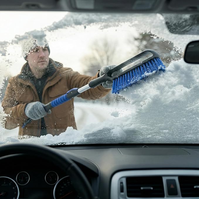 Snow Joe 2 Pack 42" Multi-Purpose Ice Scraper and Extendable Snow Brush for Cars with Foam Grip and 360-Degree Pivoting Brush Head, SJEG-SB42SHX2